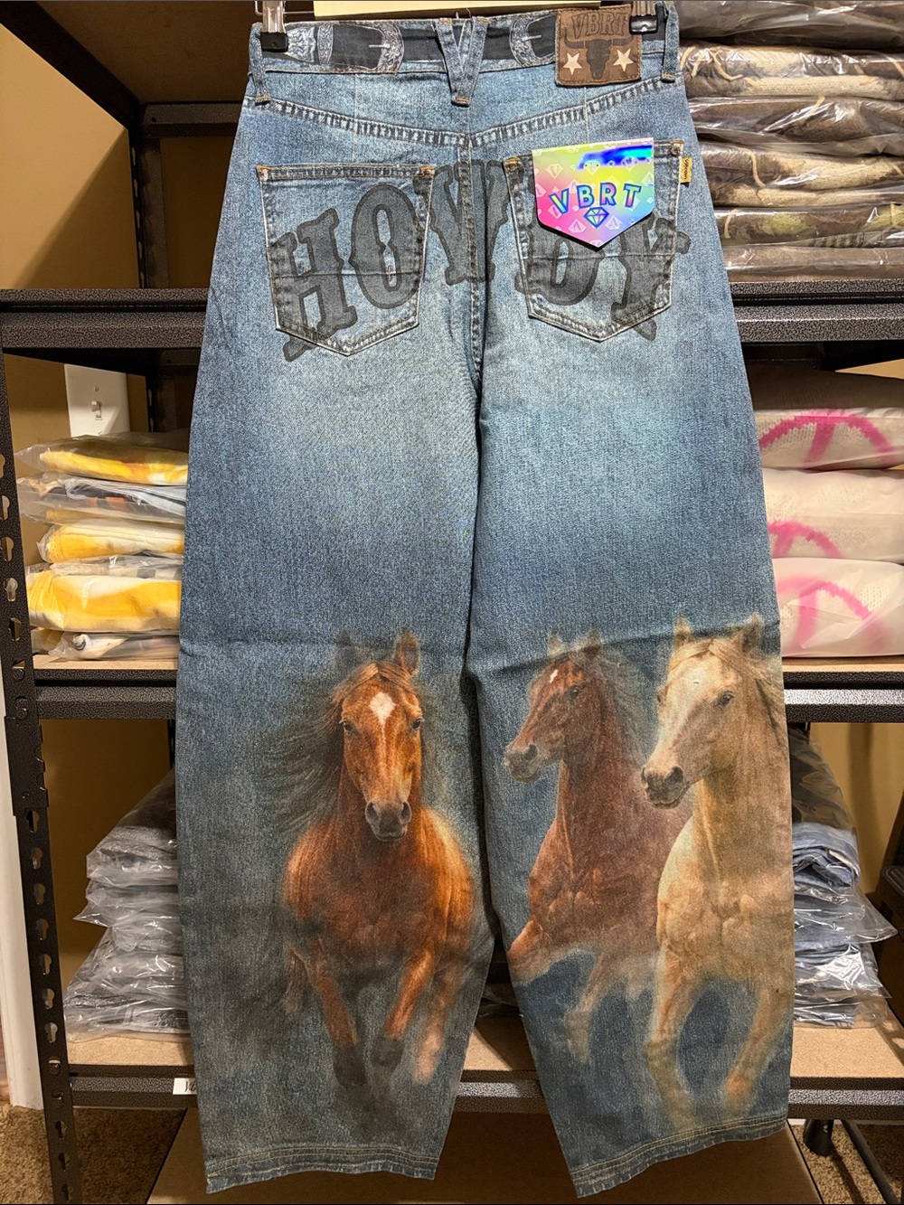NWT HOWDY Horse Digital Print Baggy Wide Leg Jeans Vibrant M.i.U. - Picture 5 of 14